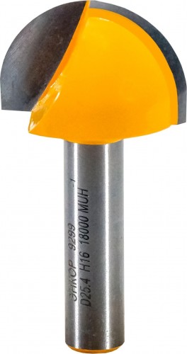 Фреза по дереву ЭНКОР ф25.4х16, r12.7, хв. 8мм гальтельная 9299