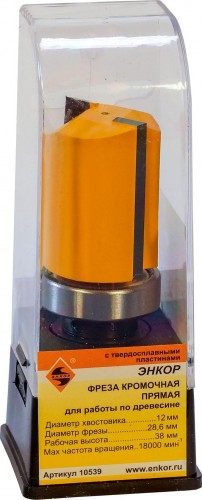Фреза по дереву ЭНКОР ф28.6х38, хв. 12мм кромочная прямая 10539 - изображение 3