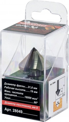 Фреза по дереву ЭНКОР  галтельная v-обр 90° ф38,мм, хв 8мм 28049 - изображение 3