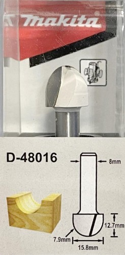 Фреза по дереву MAKITA D-48016 паз. галтельная 7,9r 15,8х12,7х8х45х2т - изображение 2