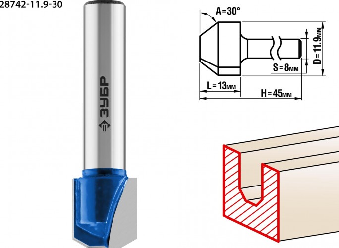 Фреза по дереву ЗУБР ПРОФЕССИОНАЛ 11,9x13мм, фасонная №3 28742-11.9-30 - изображение 2