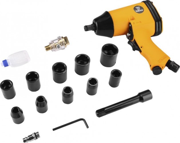 Гайковерт пневматический DEKO DKPT01 SET 3 ударный в чемодане с набором 16 предметов 018-1101