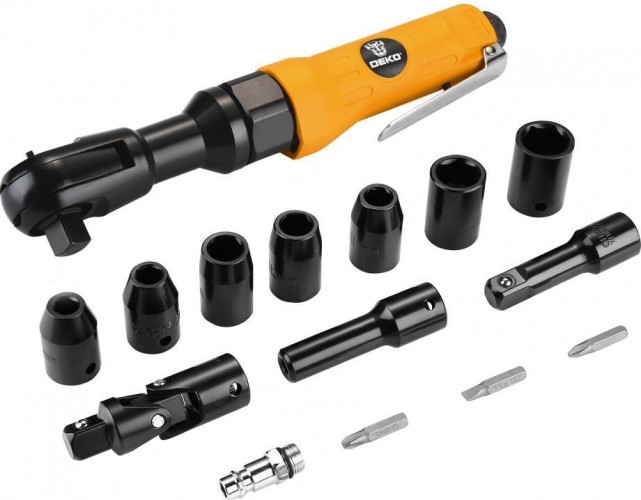 Гайковерт пневматический DEKO DKPT03 SET 3 угловой в чемодане с набором 15 предметов 018-1103