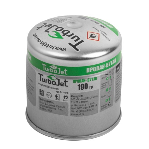 Газовый баллон TurboJet TJ190BP одноразовый, прокалываемый для пропан-бутан 190гр. TJ190PB - изображение 2