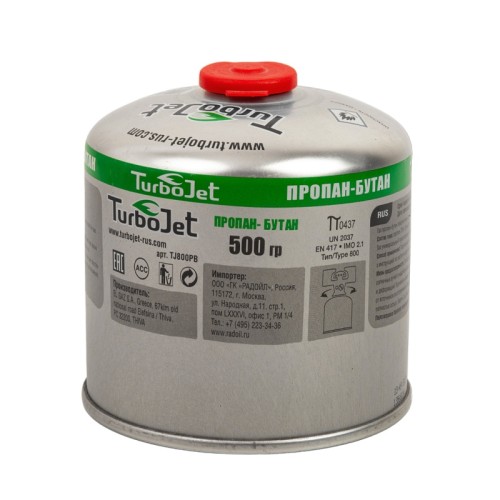 Газовый баллон TurboJet TJ800PB для горелок, резьба 7/16, 500 г., 800 мл