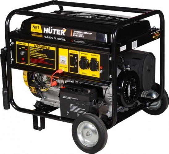 Генератор бензиновый HUTER DY 6500 LX с колесами и аккумулятором 64/1/15
