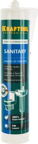 Герметик силиконовый KRAFTOOL Sanitary 300 мл санитарный, прозрачный 41255-2