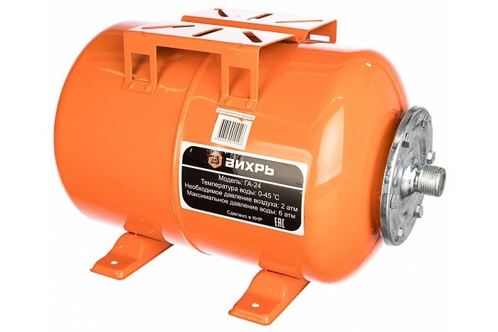Гидроаккумулятор ВИХРЬ ГА 24 горизонтальный 68/6/1