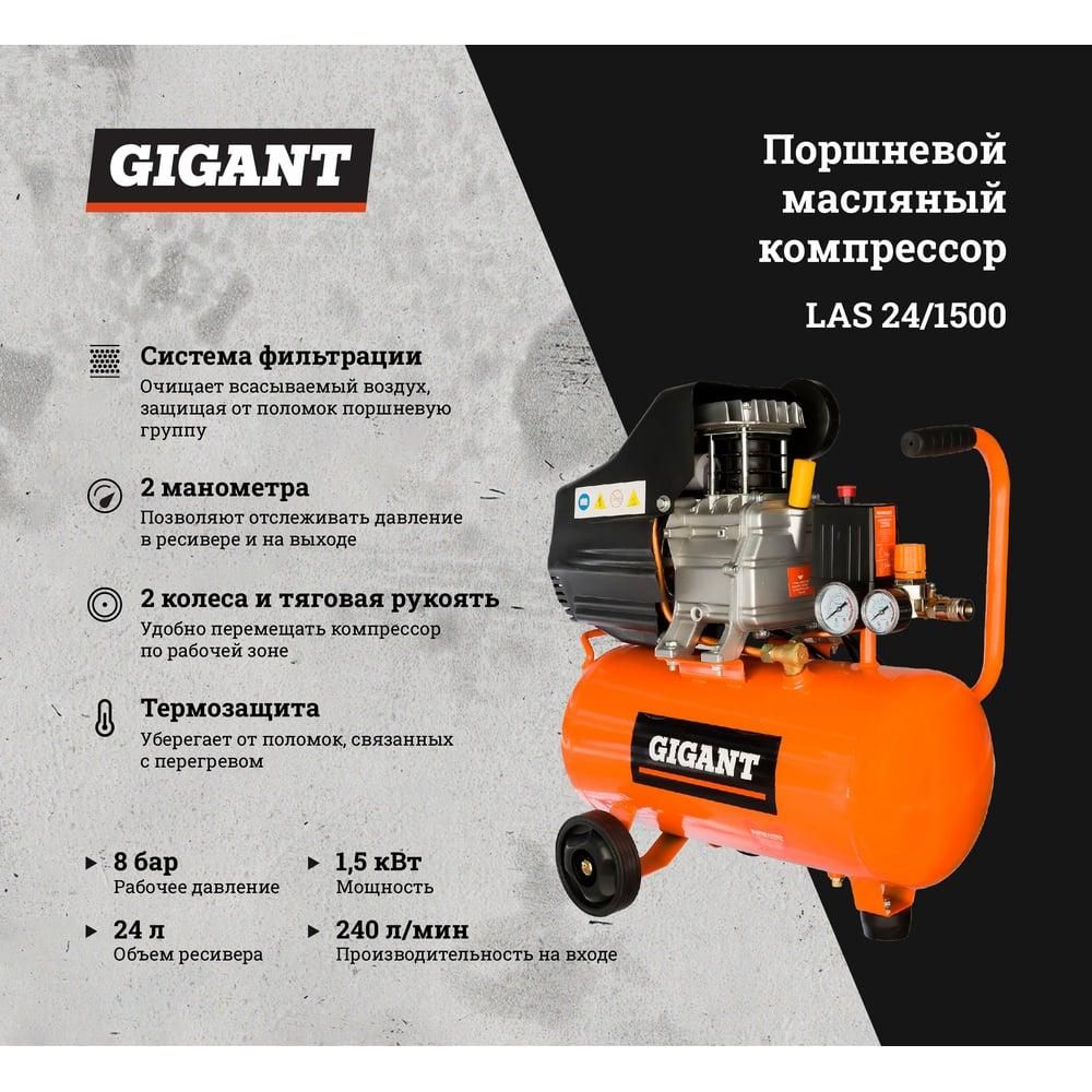 Поршневой масляный компрессор Gigant LAS 24/1500 - изображение 6