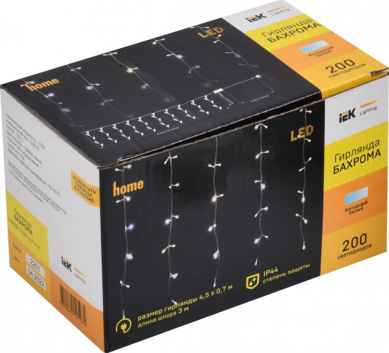 Гирлянда IEK LIGHTING бахрома 4,5х0,7м, 200 светодиодов, белый свет IP44 LGDU301-2-200-L3-T-S-44 - изображение 2