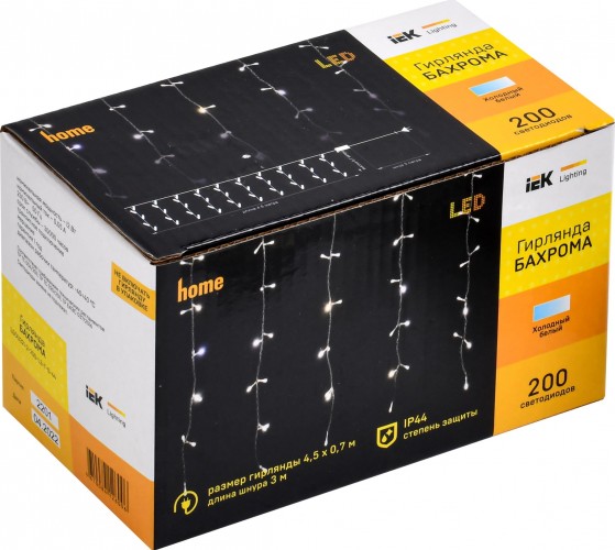 Гирлянда IEK LIGHTING бахрома 4,5х0,7м, 200 светодиодов, белый свет IP44 мерцани LGDU321-2-200-L3-T-S-44 - изображение 2