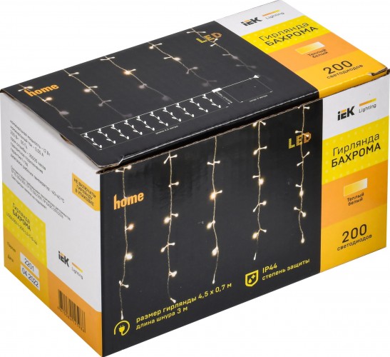 Гирлянда IEK LIGHTING бахрома 4,5х0,7м, 200 светодиодов, теплый белый свет IP44 LGDU301-1-200-L3-T-S-44 - изображение 2
