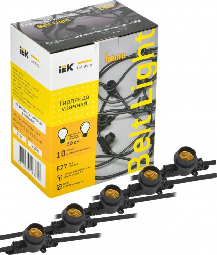 Гирлянда IEK LIGHTING белт-лайт 3м, 10 патронов, Е27, без ламп IP65 LGDU601-0-010-03-B-S-65 - изображение 2