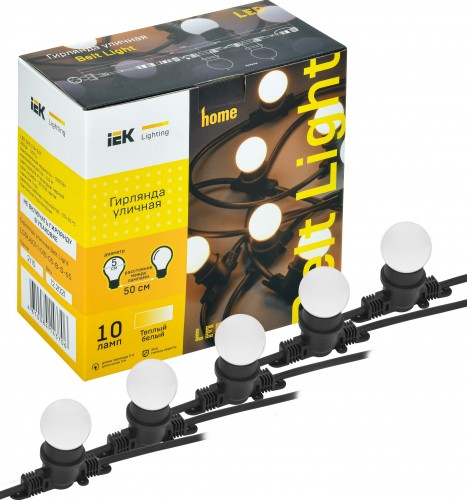 Гирлянда IEK LIGHTING белт-лайт 5м, 10 теплый белый цвет ламп IP65 LGDU601-1-010-05-B-S-65