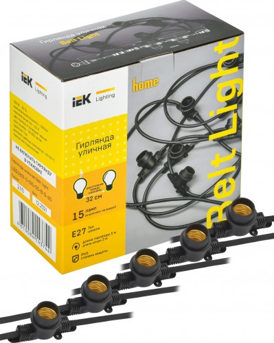 Гирлянда IEK LIGHTING белт-лайт 5м, 15 патронов, Е27, без ламп IP65 LGDU601-0-015-05-B-S-65 - изображение 2