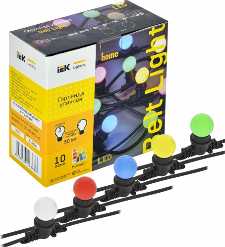 Гирлянда IEK LIGHTING белт-лайт 5м, 10 цветных ламп IP65 LGDU601-3-010-05-B-S-65