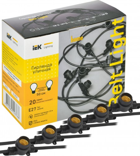 Гирлянда IEK LIGHTING белт-лайт 10м, 20 патронов, Е27, без ламп IP65 LGDU601-0-020-10-B-S-65 - изображение 2