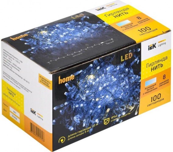 Гирлянда IEK LIGHTING нить 10м 100 светод. белый свет IP44, мерцание LGDU121-2-100-10-T-S-44 - изображение 3