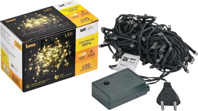 Гирлянда IEK LIGHTING нить 10м  100 светод. теплый белый свет IP20, контр/ 8 сцен LGDB110-1-100-10-G-S-20