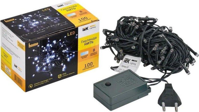 Гирлянда IEK LIGHTING нить 10м, 100 светод. белый свет IP20, контрол/8 сцен LGDB110-2-100-10-G-S-20