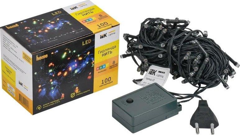 Гирлянда IEK LIGHTING нить 10м, 100 светодиодовRGB IP20, контроллер 8 сцен LGDB110-3-100-10-G-S-20