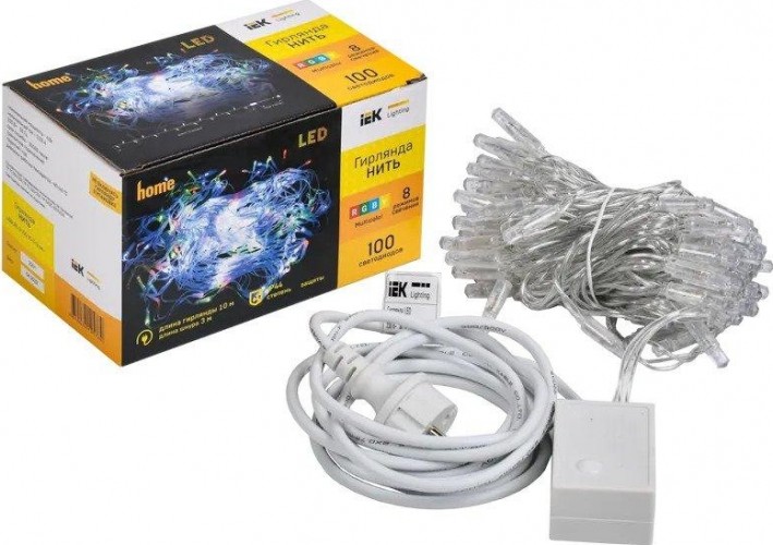 Гирлянда IEK LIGHTING нить 10м, 100 светод. GRB свет IP44, контроллер 8 сцен LGDU111-3-100-10-T-S-44