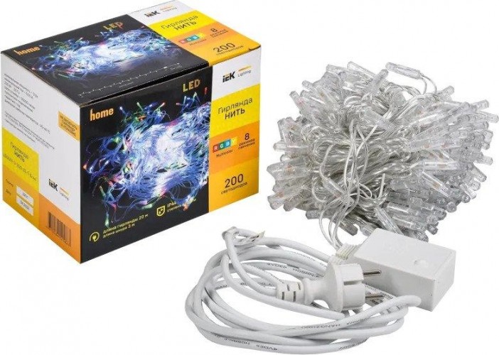 Гирлянда IEK LIGHTING нить 20м 200 светодиодов RGB свет IP44 контрол. 8 сцен LGDU111-3-200-20-T-S-44