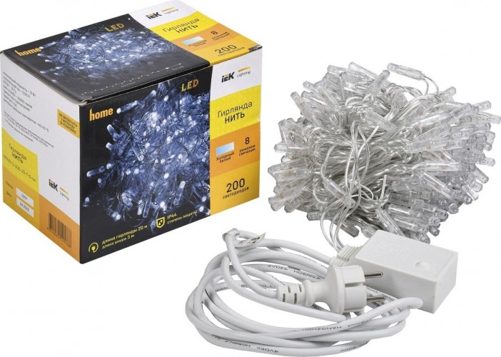 Гирлянда IEK LIGHTING нить 20м 200 светод. белый свет IP44, контроллер 8 сцен LGDU111-2-200-20-T-S-44