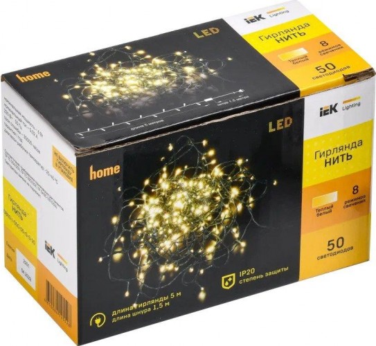 Гирлянда IEK LIGHTING нить 5м 50 светодио. тепл. белый свет IP20, контрол/8 сцен LGDB110-1-050-05-G-S-20 - изображение 3