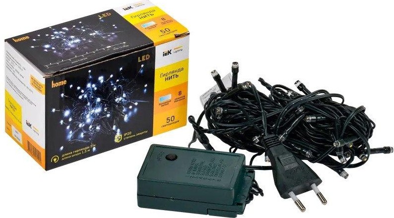 Гирлянда IEK LIGHTING нить 5м 50 светодиод. белый свет IP20, контроллер 8 сцен LGDB110-2-050-05-G-S-20