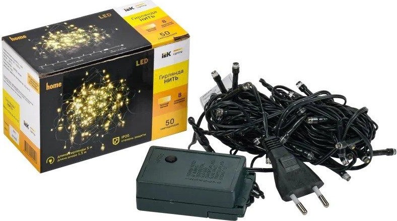 Гирлянда IEK LIGHTING нить 5м 50 светодио. тепл. белый свет IP20, контрол/8 сцен LGDB110-1-050-05-G-S-20