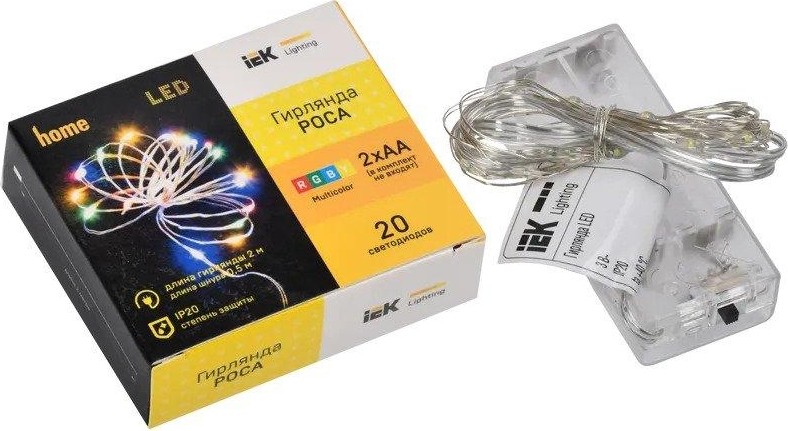 Гирлянда IEK LIGHTING роса 2м, 20 светодиодов RGBY IP20 2AA LGDB500-3-020-02-T-B-20