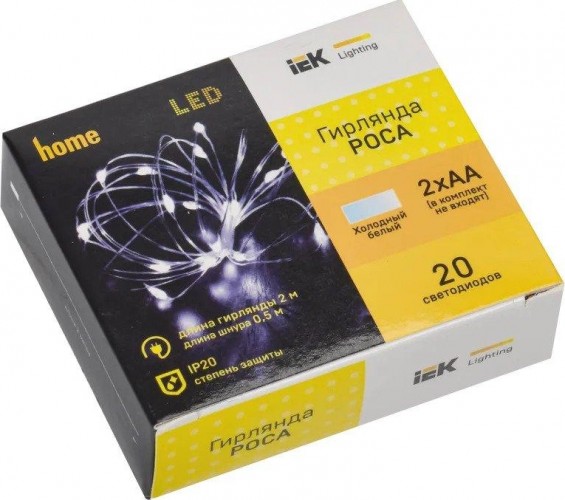 Гирлянда IEK LIGHTING роса 2м 20 светодиодов белый свет IP20 2AA LGDB500-2-020-02-T-B-20 - изображение 3