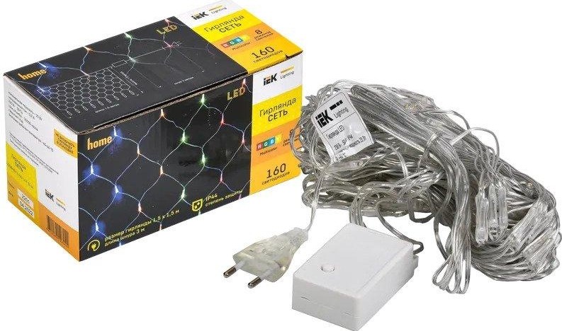 Гирлянда IEK LIGHTING сеть 1,5х1,5м 160 светодиодов RGB IP20, контроллер 8 сцен LGDB410-3-160-L1-T-S-44