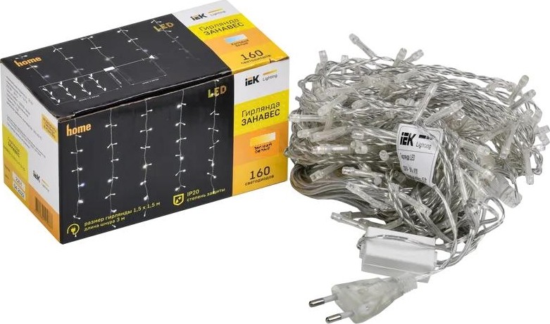 Гирлянда IEK LIGHTING занавес 1,5х1,5м, 160 светодиодов, теплый белый свет IP20 LGDB201-1-160-L1-T-S-20 - изображение 3