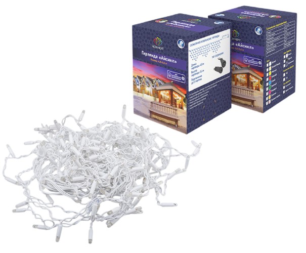 Гирлянда Neon-Night 255-037-6 бахрома (Айсикл) 2,4х0,6м 76 LED ТЕПЛЫЙ БЕЛЫЙ - изображение 3