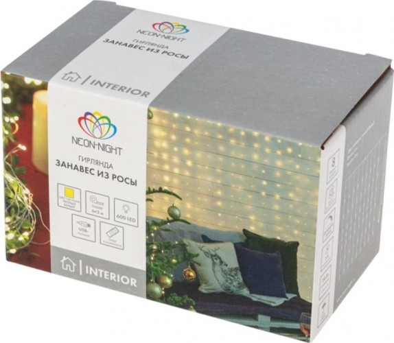Гирлянда Neon-Night ДОЖДЬ ИЗ РОСЫ 6х3 м, 600 LED, теплый белый 315-996 - изображение 5