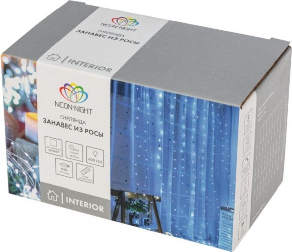Гирлянда Neon-Night ДОЖДЬ ИЗ РОСЫ 6х3 м, 600 LED, белый 315-995 - изображение 5