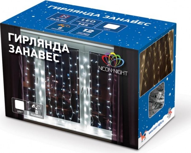 Гирлянда Neon-Night ДОЖДЬ (занавес) 2,5x2 м 300 LED белые  235-055 - изображение 4