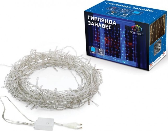 Гирлянда Neon-Night ДОЖДЬ (занавес) 1,5х1 м прозрачный пвх, 96 LED синие 235-023 - изображение 4