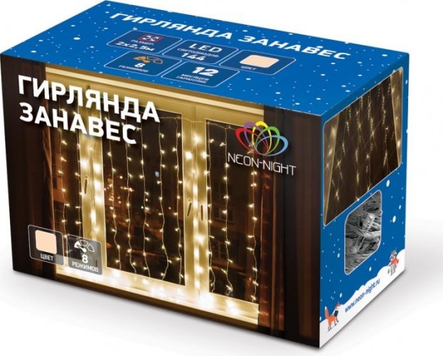 Гирлянда Neon-Night ДОЖДЬ (занавес) 2,5x2 м 300 LED теплый белый 235-056 - изображение 4