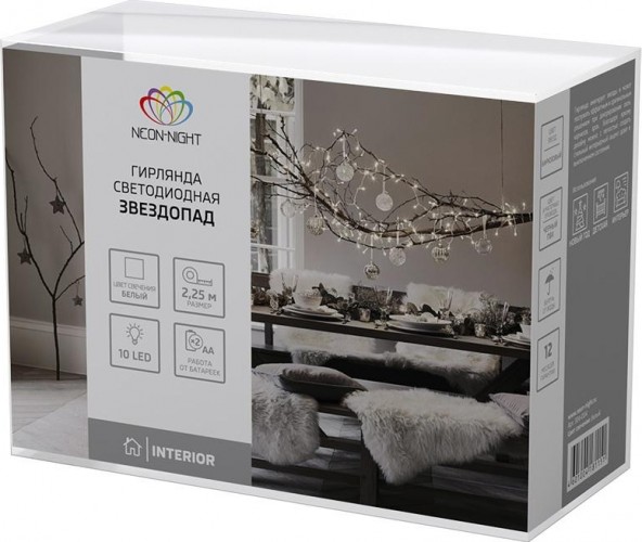 Гирлянда светодиодная Neon-Night Звездопад, бирюзовая 2,25 м прозрачный пвх, 10 LED, белый 304-004 - изображение 4