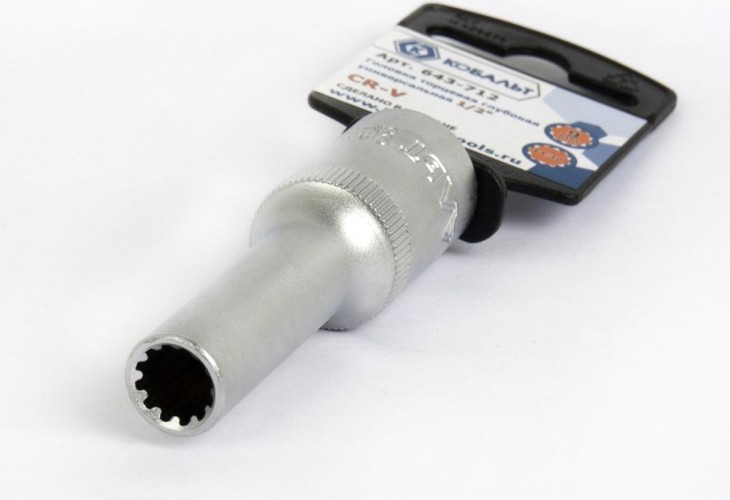 Головка SPLINE Кобальт 643-712 торцевая глубокая универсальная 1/2", 9 мм, cr-v - изображение 2
