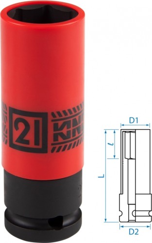 Головка торцевая ударная глубокая KING TONY 494521M 1/2", 21 мм, тонкостенная, пластиковая защита - изображение 2