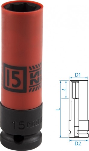 Головка торцевая ударная глубокая KING TONY 494515M 1/2", 15 мм, тонкостенная, пластиковая защита - изображение 2