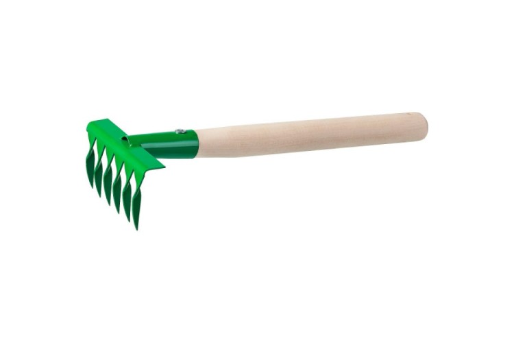 Грабельки садовые РОСТОК 120x62x405 мм с деревянной ручкой, 6 витых зубцов 39611