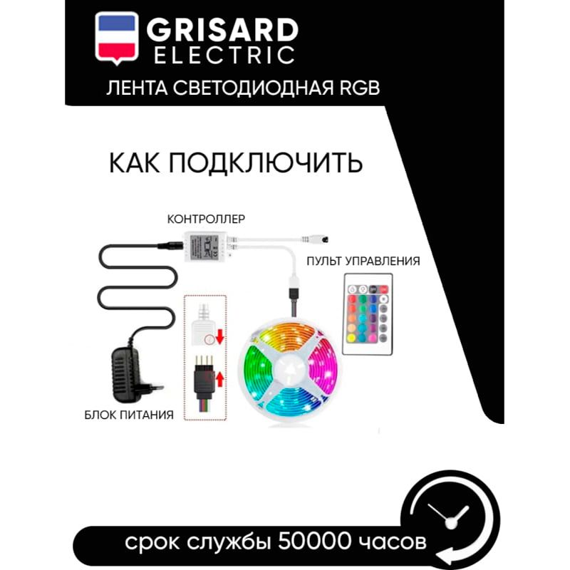 Светодиодная лента GRISARD ELECTRIC 15 метров RGB многоцветная с пультом - изображение 5