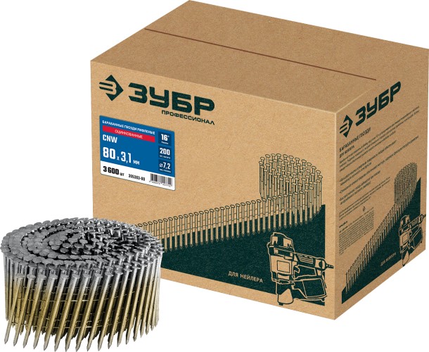 Гвоздь строительный ЗУБР 305383-80 CNW 80х3.1 мм, 3600 шт.
