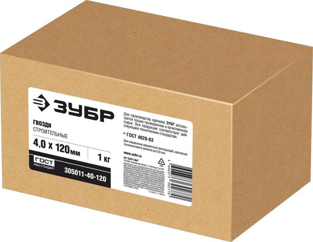 Гвоздь строительный ЗУБР 4.0 х 120 мм (уп.1 кг) ГОСТ 4028-63 305011-40-120 - изображение 2