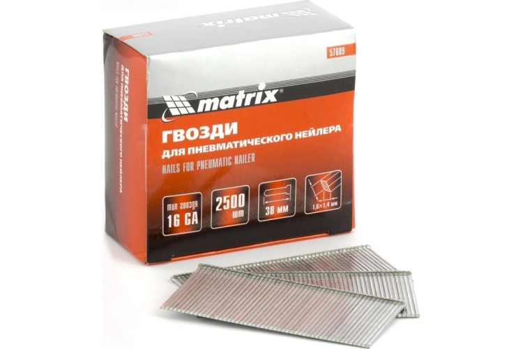 Гвозди для скобозабивателя MATRIX 57609 16ga для пневм. нейлера,сечение 1,6х1,4,длина 38мм - изображение 2